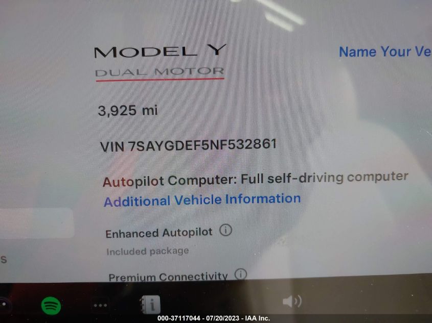 2022 TESLA MODEL Y PERFORMANCE - 7SAYGDEF5NF532861