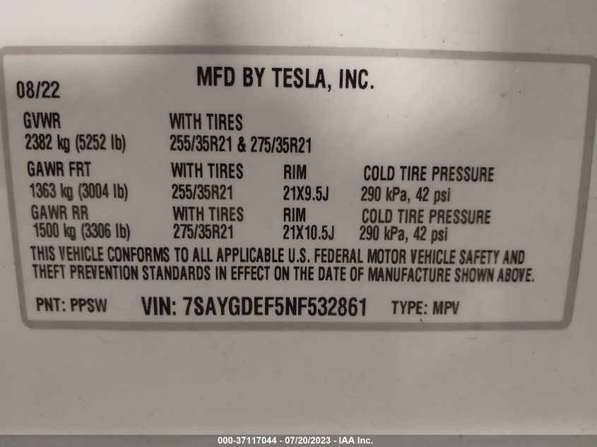 2022 TESLA MODEL Y PERFORMANCE - 7SAYGDEF5NF532861