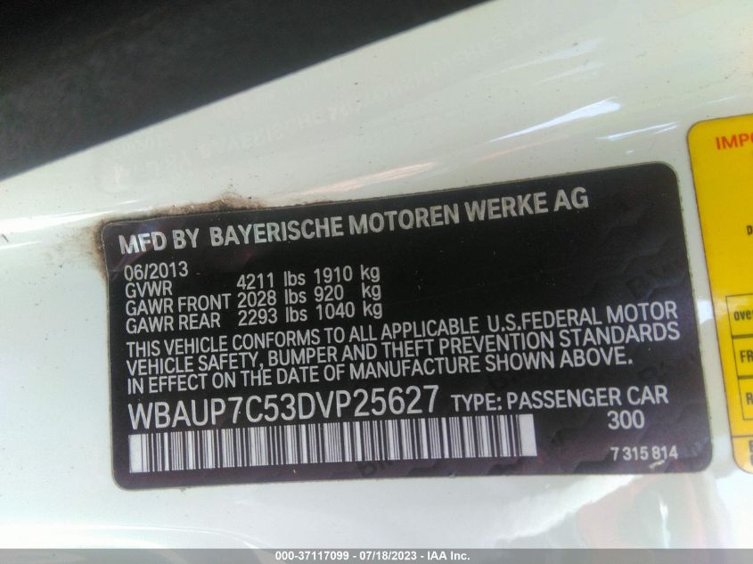 2013 BMW 1 SERIES 128I WBAUP7C53DVP25627
