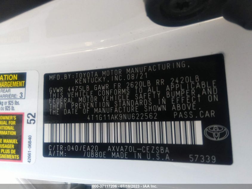 2022 TOYOTA CAMRY SE - 4T1G11AK9NU622562
