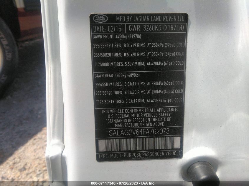 2015 LAND ROVER LR4 HSE - SALAG2V64FA762073