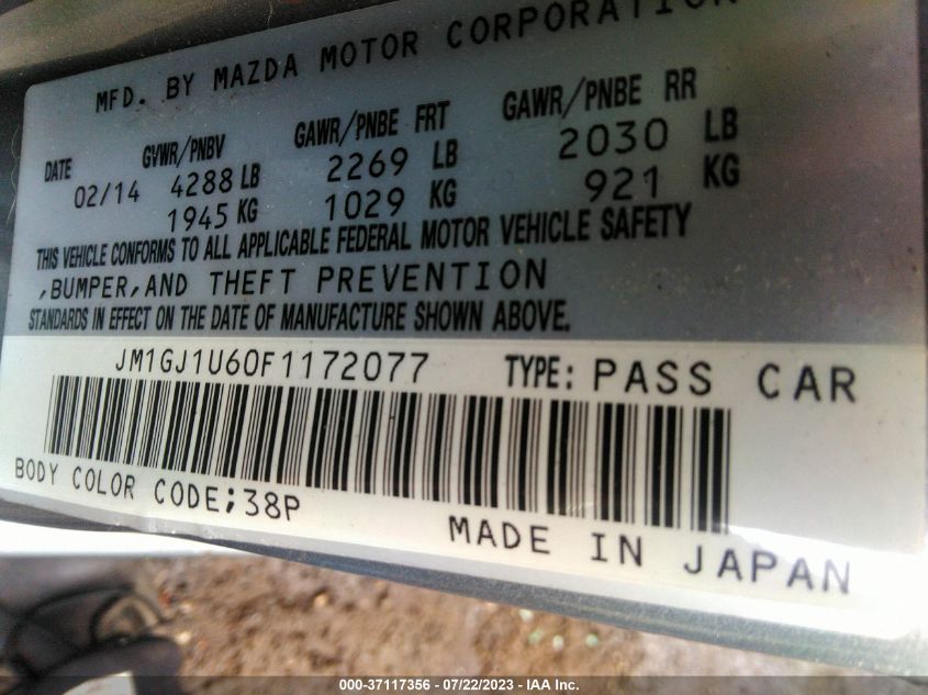 2015 MAZDA MAZDA6 I SPORT - JM1GJ1U60F1172077