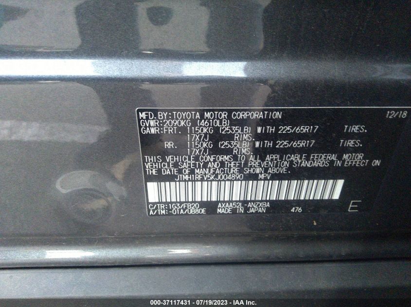 2019 TOYOTA RAV4 LE - JTMH1RFV5KJ004890
