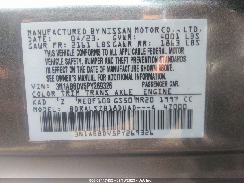 2023 NISSAN SENTRA SR - 3N1AB8DV5PY269326