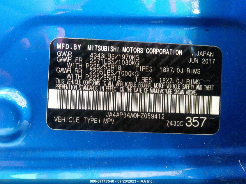 2017 MITSUBISHI OUTLANDER SPORT ES/SE - JA4AP3AW0HZ059412