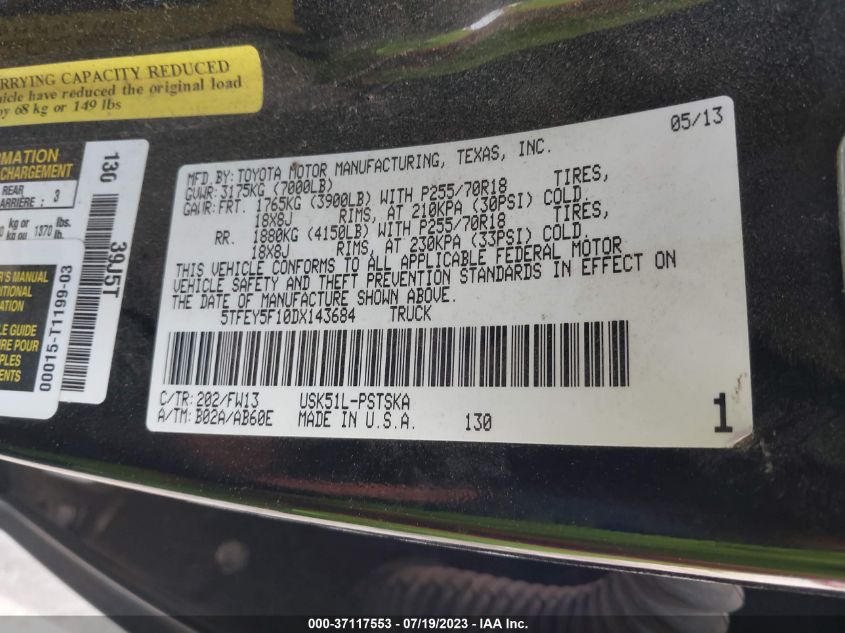 2013 TOYOTA TUNDRA 2WD TRUCK - 5TFEY5F10DX143684
