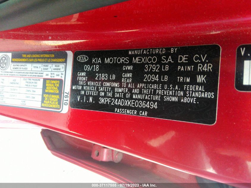 2019 KIA FORTE LXS - 3KPF24ADXKE036494