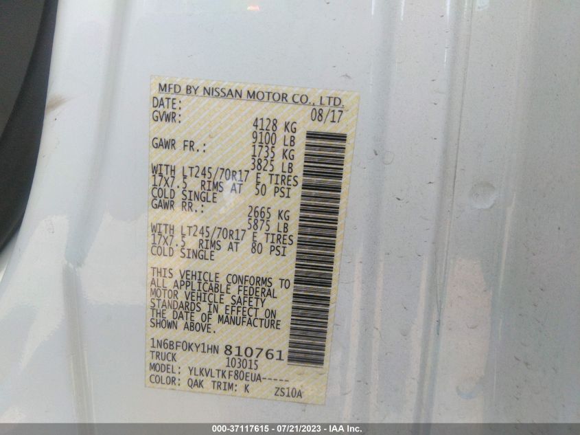 2017 NISSAN NV CARGO SV 1N6BF0KY1HN810761