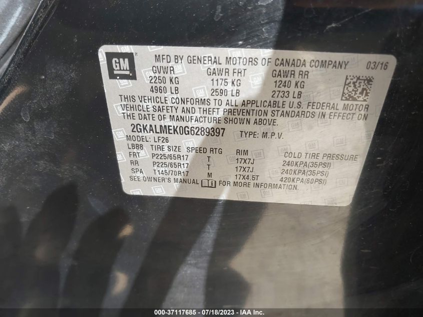2016 GMC TERRAIN SLE - 2GKALMEK0G6289397