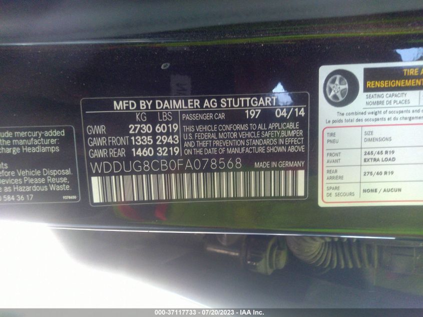 2015 MERCEDES-BENZ S 550 - WDDUG8CB0FA078568
