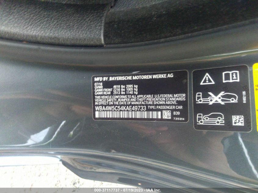 2019 BMW 4 SERIES 430I XDRIVE - WBA4W5C54KAE49733