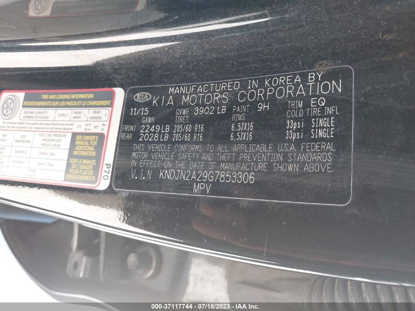 2016 KIA SOUL BASE - KNDJN2A29G7853306