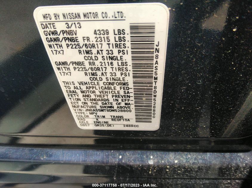 2013 NISSAN ROGUE SV - JN8AS5MT8DW528800