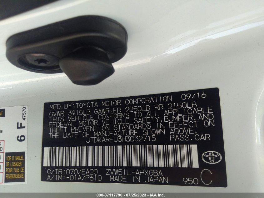 2017 TOYOTA PRIUS TWO/TWO ECO/THREE - JTDKARFU3H3032715