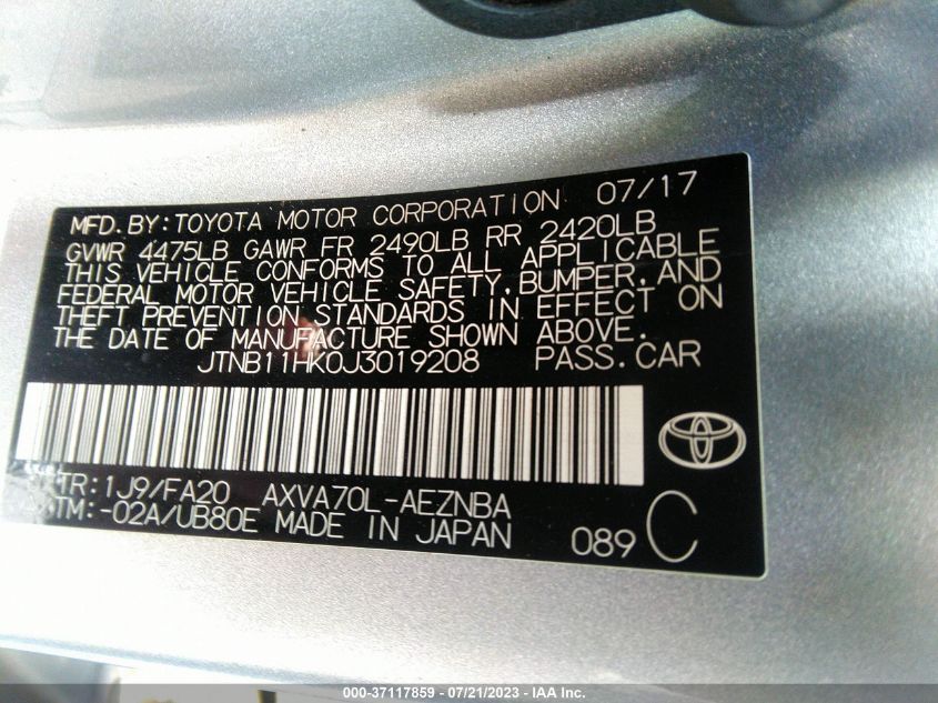 2018 TOYOTA CAMRY L/LE/XLE/SE/XSE - JTNB11HK0J3019208