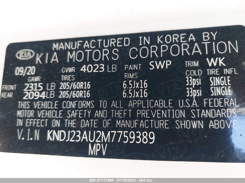 2021 KIA SOUL LX - KNDJ23AU2M7759389