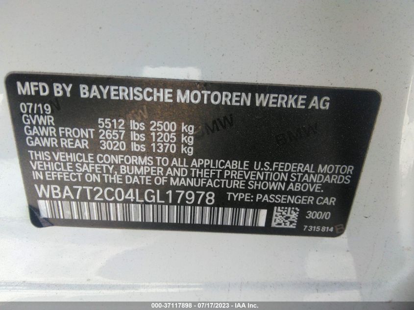 2020 BMW 7 SERIES 740I - WBA7T2C04LGL17978
