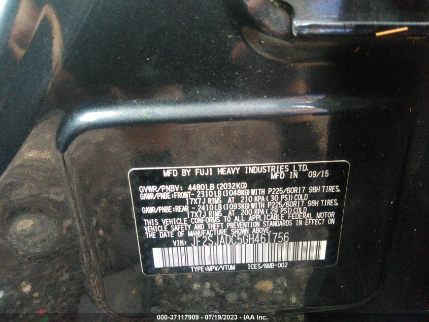2016 SUBARU FORESTER 2.5I PREMIUM - JF2SJADC5GH461756