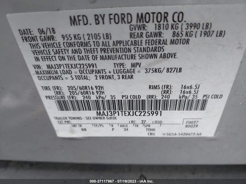 2018 FORD ECOSPORT SE - MAJ3P1TEXJC225991