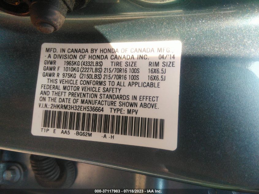 2014 HONDA CR-V LX - 2HKRM3H32EH536664