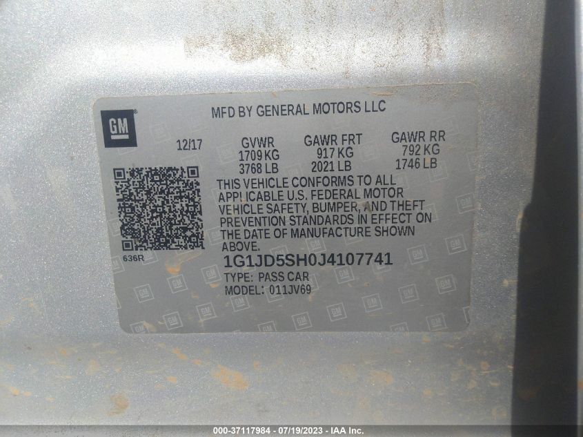 2018 CHEVROLET SONIC LT - 1G1JD5SH0J4107741