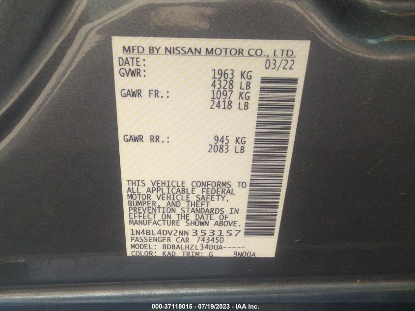 2022 NISSAN ALTIMA 2.5 SV - 1N4BL4DV2NN353157
