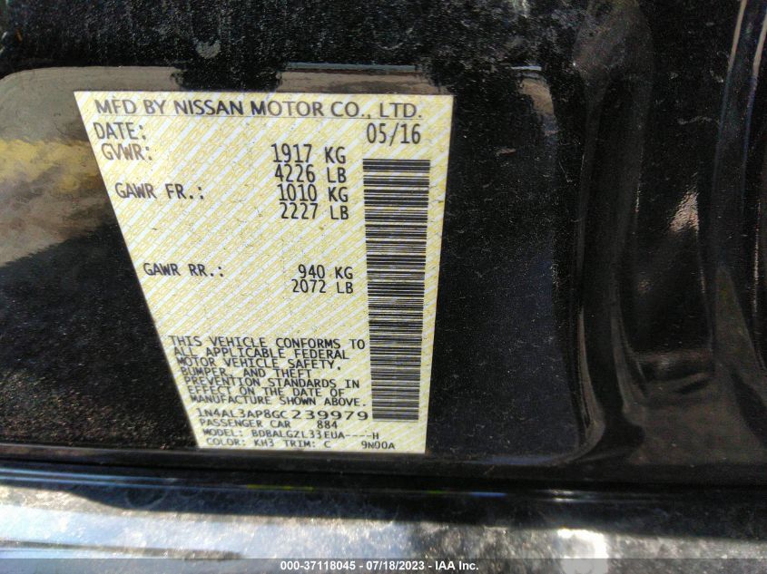 2016 NISSAN ALTIMA 2.5/S/SV/SL/SR - 1N4AL3AP8GC239979