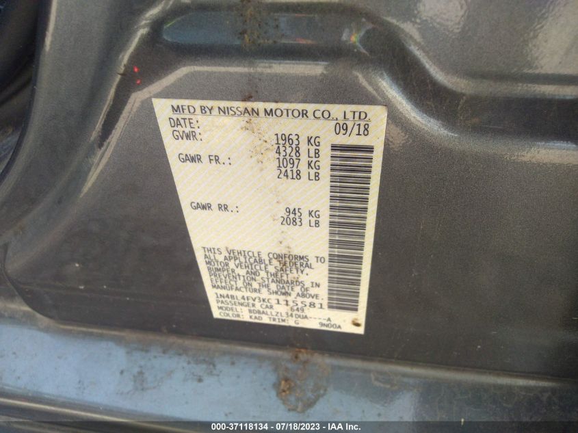 2019 NISSAN ALTIMA 2.5 PLATINUM - 1N4BL4FV3KC115581