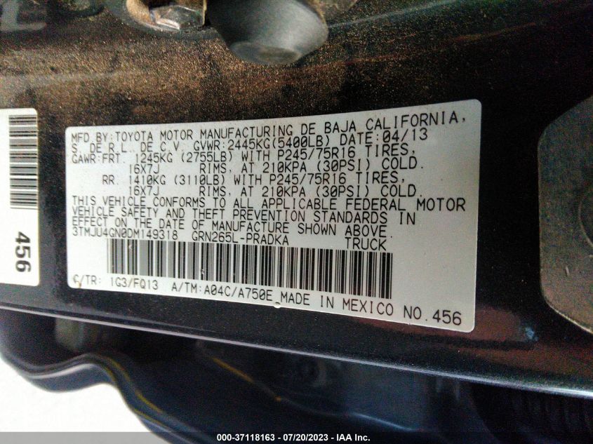 2013 TOYOTA TACOMA PRERUNNER - 3TMJU4GN0DM149318