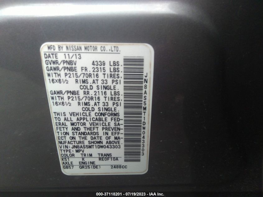 2013 NISSAN ROGUE S - JN8AS5MT1DW043303
