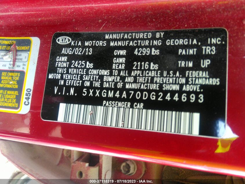 2013 KIA OPTIMA LX - 5XXGM4A70DG244693