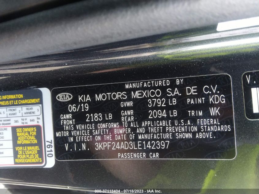 2020 KIA FORTE LXS - 3KPF24AD3LE142397