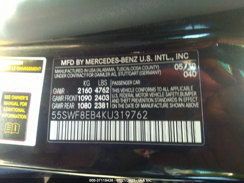 55SWF8EB4KU319762 2019 MERCEDES-BENZ C-CLASS, photo no. 9