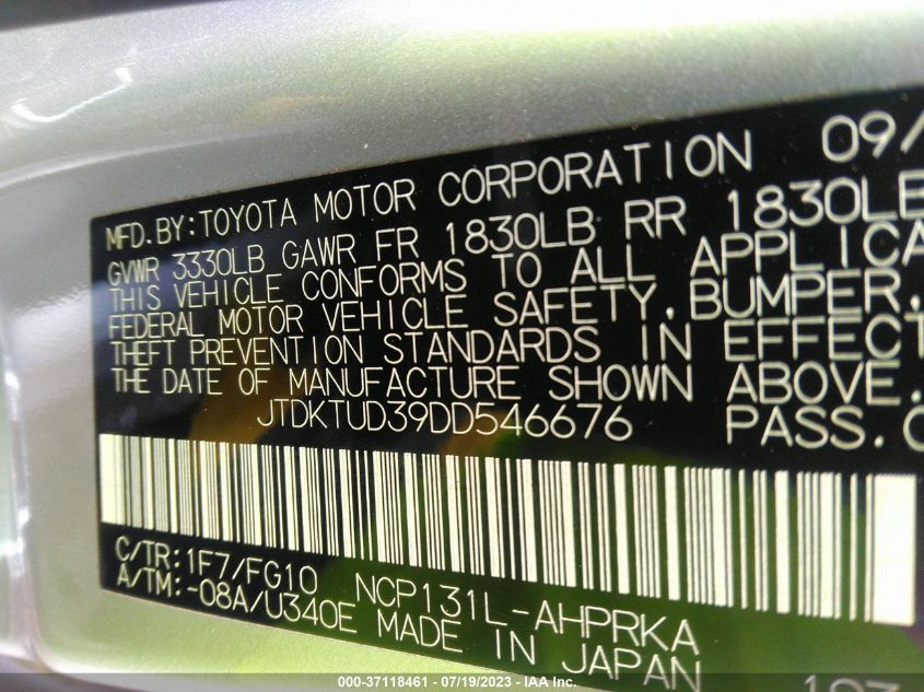 2013 TOYOTA YARIS L/LE/SE - JTDKTUD39DD546676