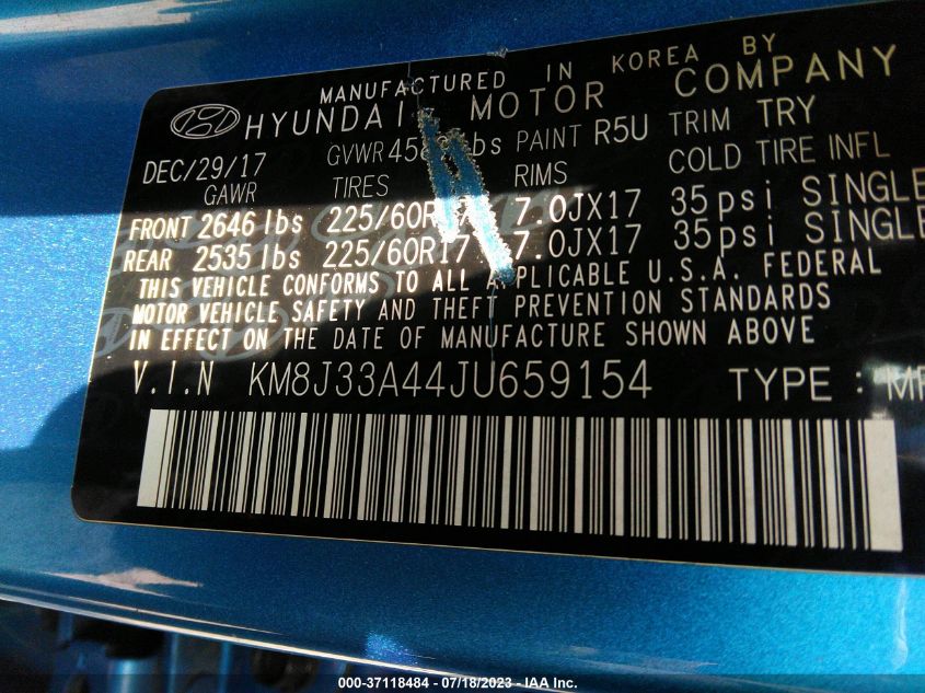 2018 HYUNDAI TUCSON SEL - KM8J33A44JU659154