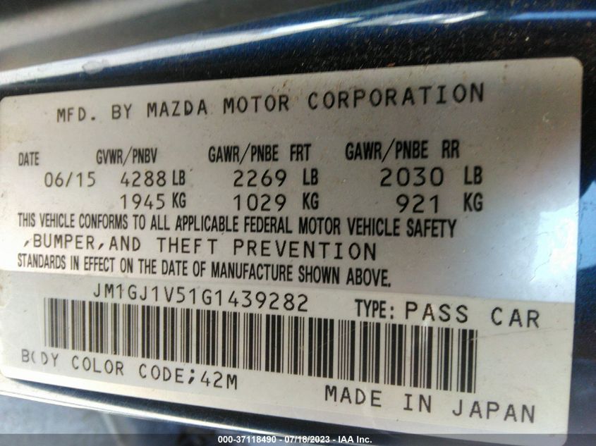 2016 MAZDA MAZDA6 I TOURING - JM1GJ1V51G1439282
