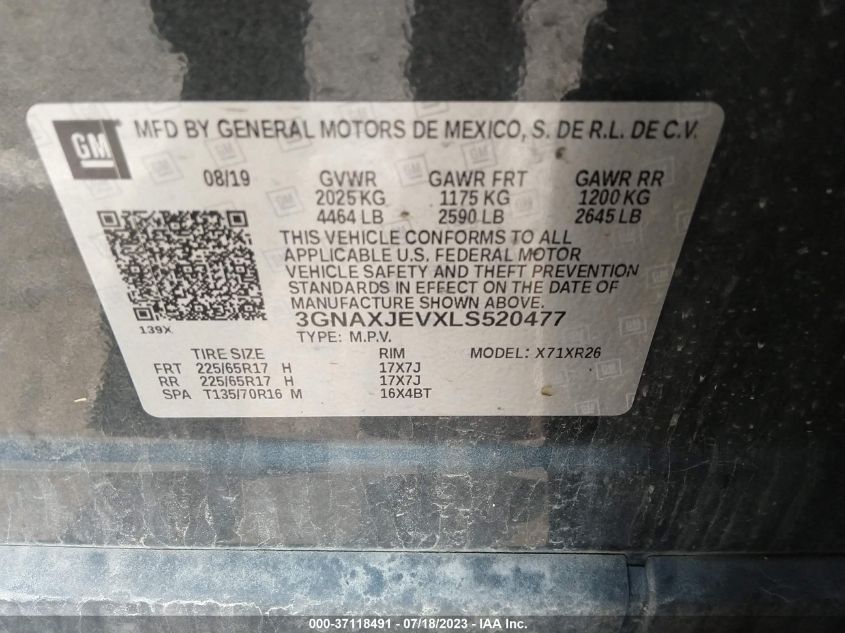2020 CHEVROLET EQUINOX LT - 3GNAXJEVXLS520477