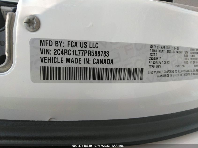 2023 CHRYSLER PACIFICA HYBRID TOURING L - 2C4RC1L77PR588783