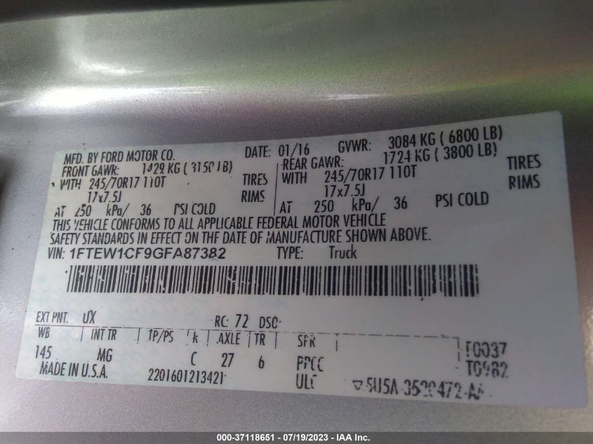 2016 FORD F-150 XL/LARIAT - 1FTEW1CF9GFA87382