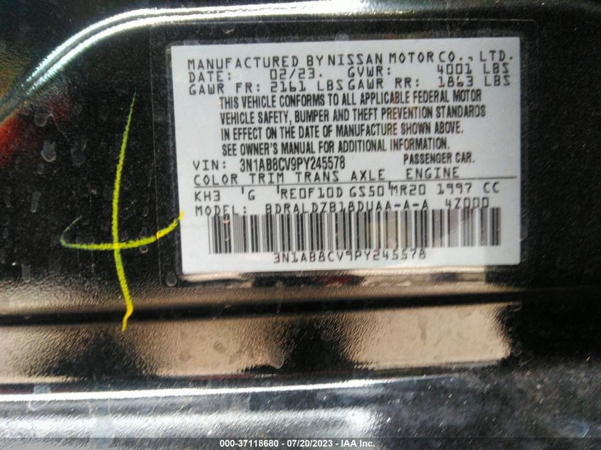 2023 NISSAN SENTRA SV - 3N1AB8CV9PY245578
