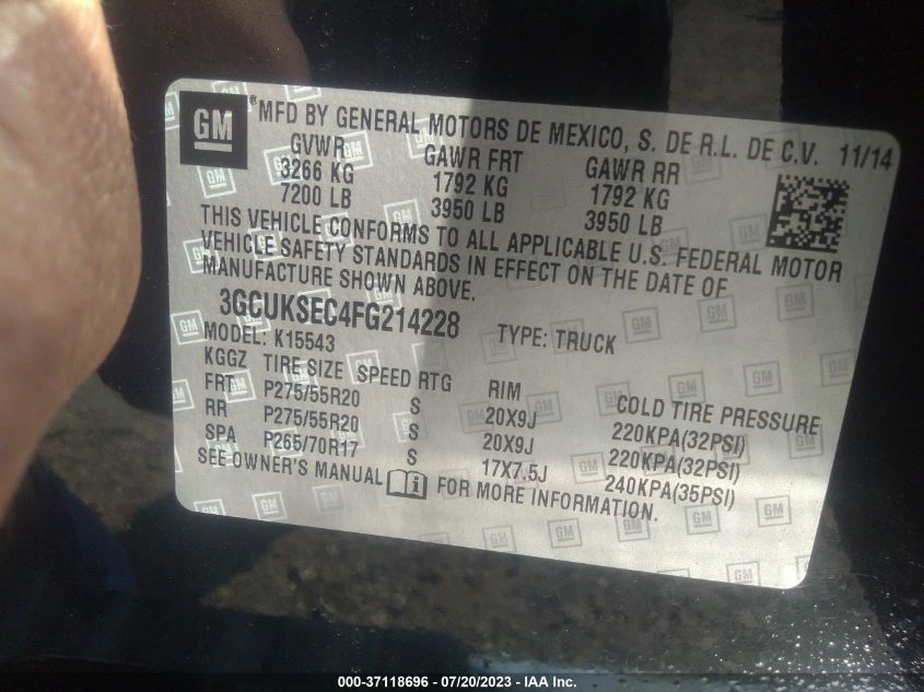 2015 CHEVROLET SILVERADO 1500 LTZ - 3GCUKSEC4FG214228