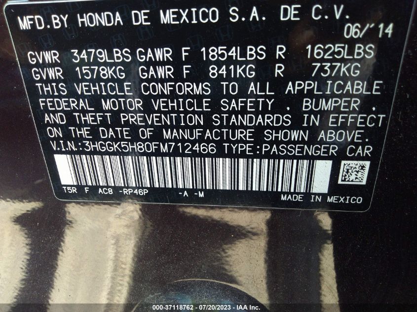 2015 HONDA FIT EX-L/EX - 3HGGK5H80FM712466
