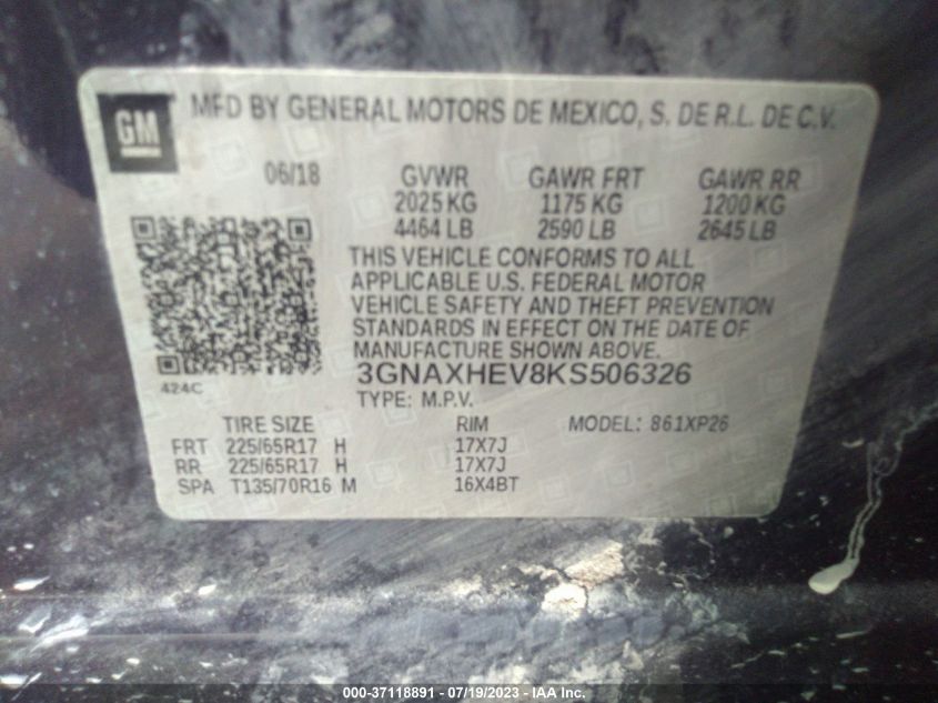 2019 CHEVROLET EQUINOX LS - 3GNAXHEV8KS506326