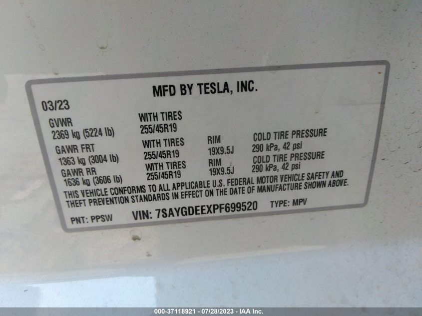 2023 TESLA MODEL Y LONG RANGE - 7SAYGDEEXPF699520