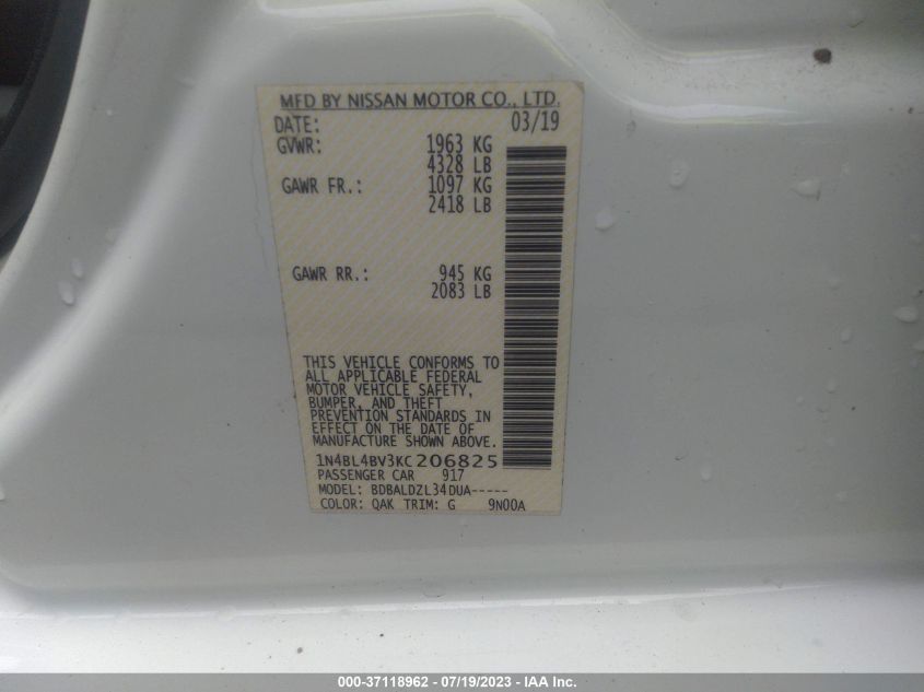 2019 NISSAN ALTIMA 2.5 S - 1N4BL4BV3KC206825
