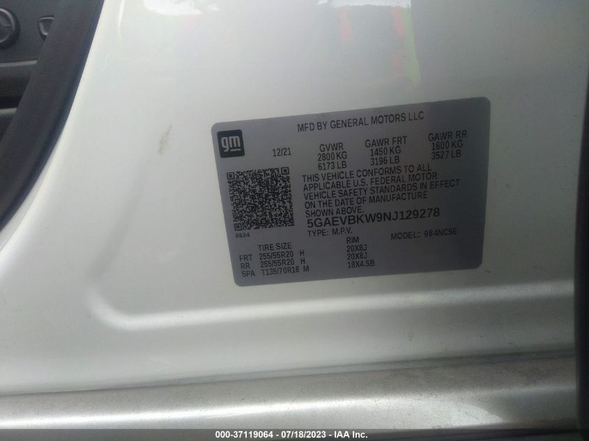 2022 BUICK ENCLAVE PREMIUM - 5GAEVBKW9NJ129278