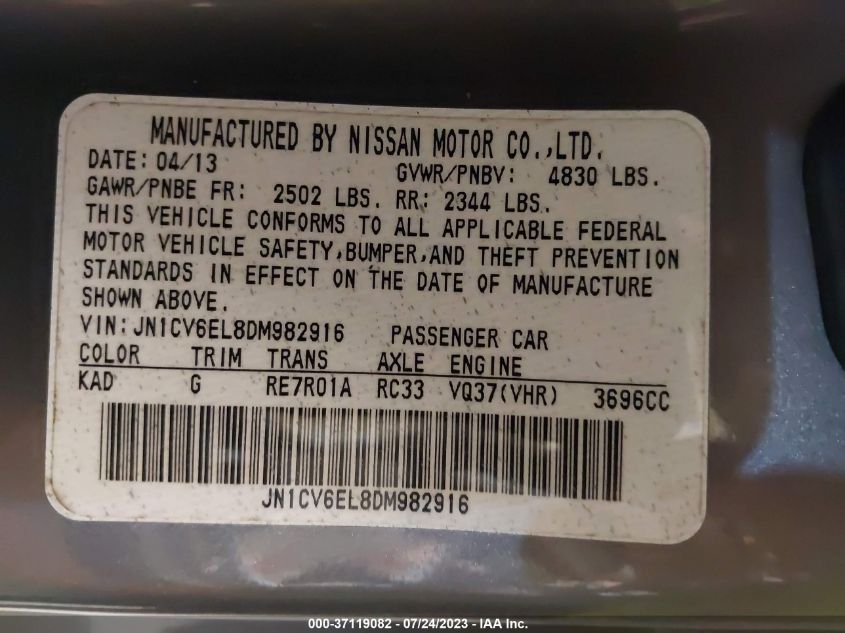2013 INFINITI G37 COUPE X JN1CV6EL8DM982916