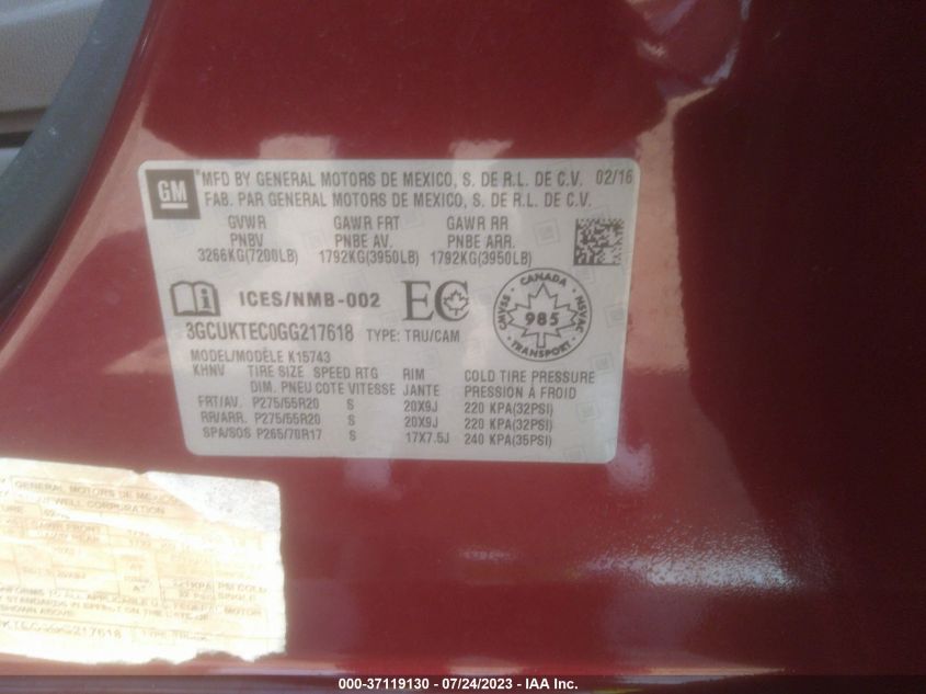 2016 CHEVROLET SILVERADO 1500 HIGH COUNTRY - 3GCUKTEC0GG217618