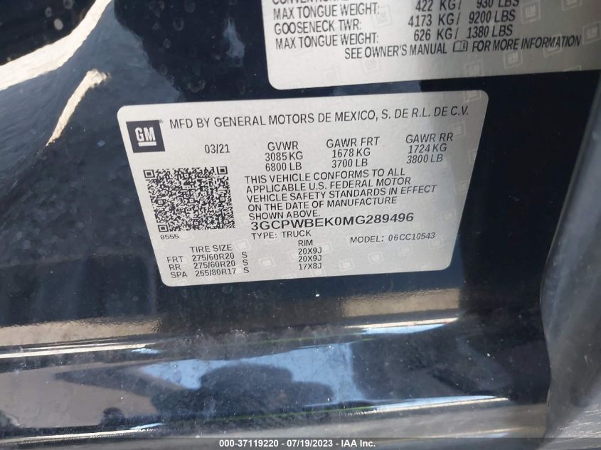 2021 CHEVROLET SILVERADO 1500 CUSTOM - 3GCPWBEK0MG289496