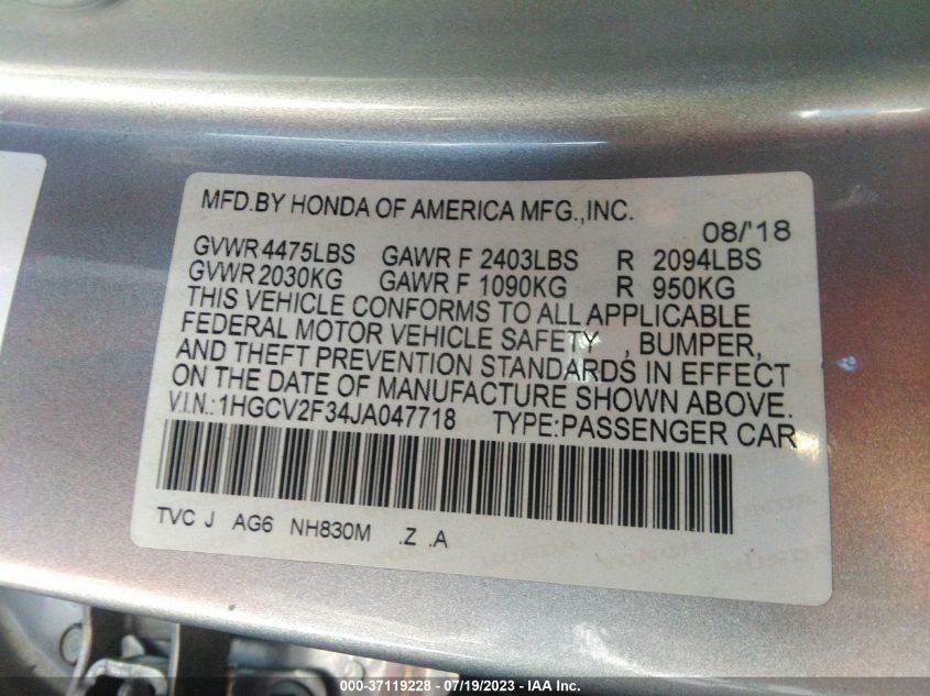 2018 HONDA ACCORD SEDAN SPORT 2.0T - 1HGCV2F34JA047718